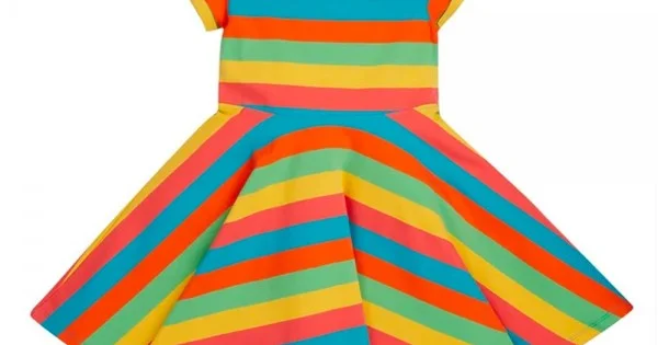 Dress Frugi Skater Short Sleeved Camper Blue Rainbow Stripe sale